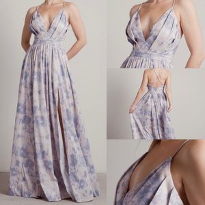 Deep plunge pleated maxi dress